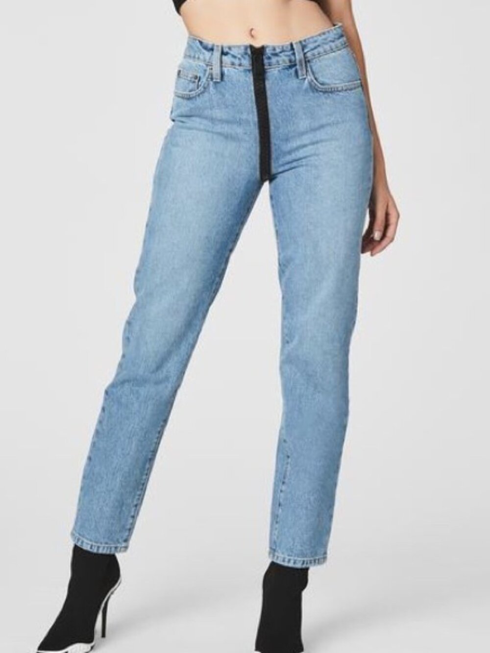 Carmar Full Zip Front Medium Wash Straight Slim Mid Rise Denim Jeans